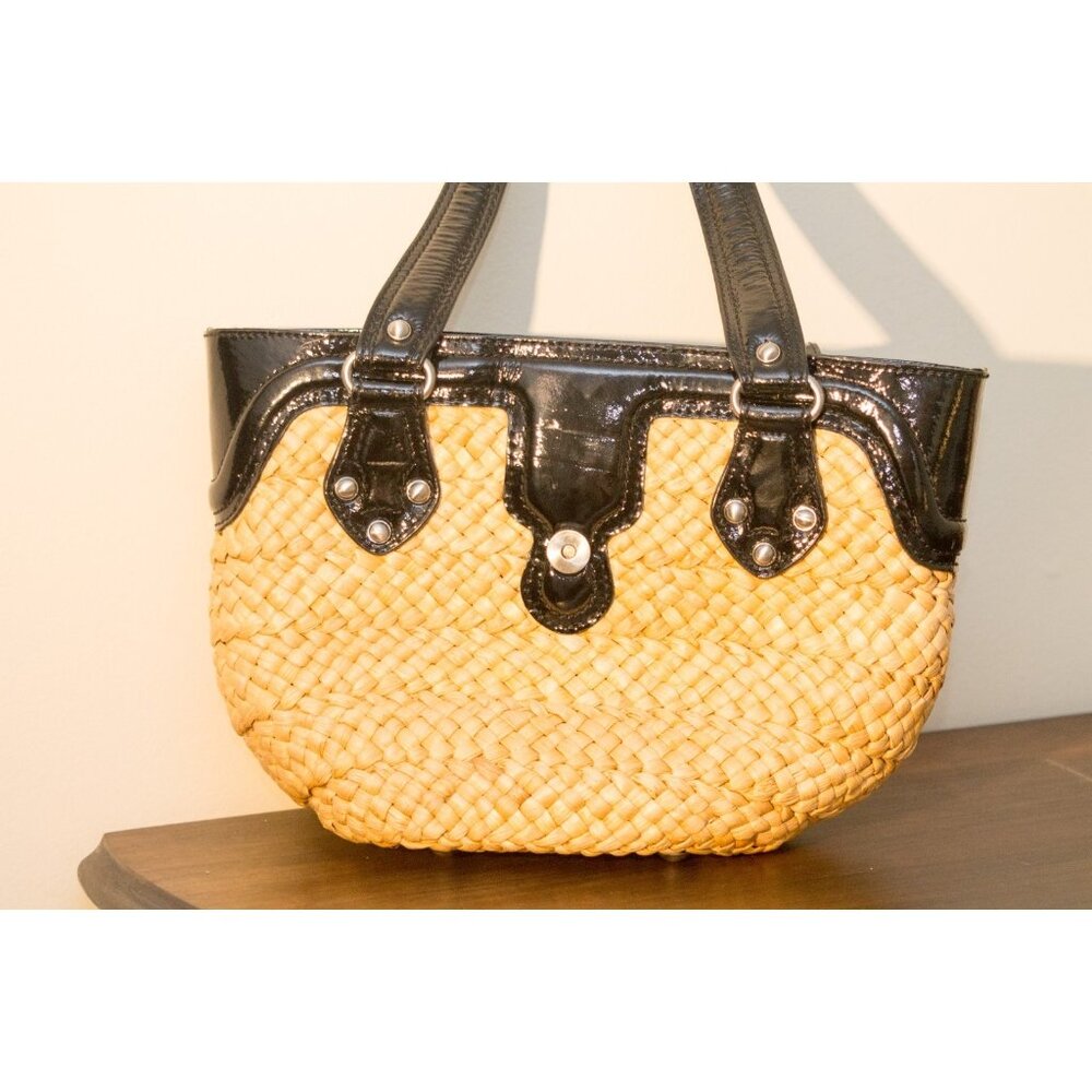Michael Kors Straw and Black Leather Shoulder Bag - Picture 8 of 10